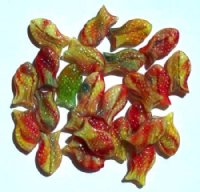 25 15mm Opaque Red, Yellow, and  Green Marble Fish Beads